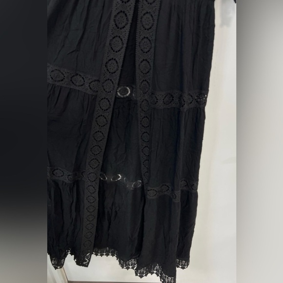 Floral Embroidered Duster Kimono Dress Womens S Black Whimsygoth Boho Lace - Picture 6 of 10